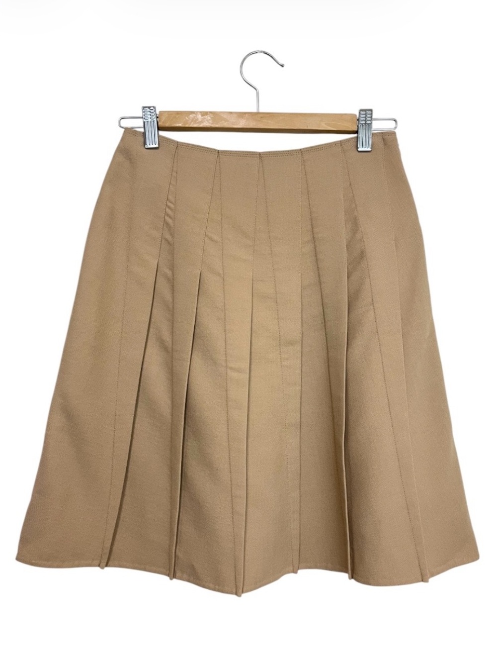 Anne Klein 100% Wool Camel A-Line Pleated Mini Skirt